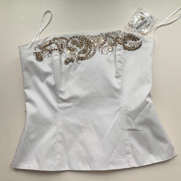 NWT 🤍🤎White House Black Market WHBM Floral Sequin Embellished Bustier Crop Top - Picture 3 of 16